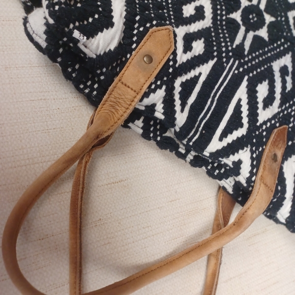 Anthro Jack and Dakota Black White Fringe Boho Purse Bag - Picture 6 of 10